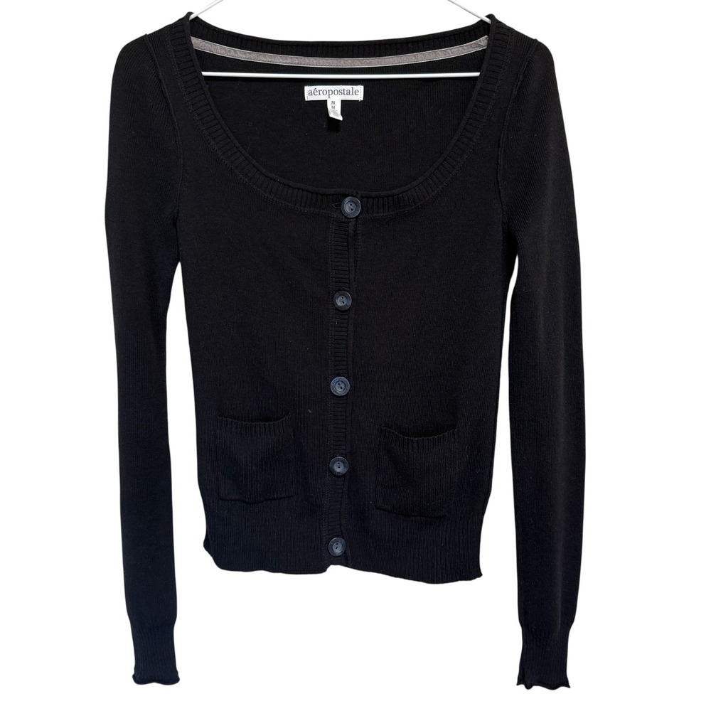 Aeropostale Womens Black Cardigan Medium Minimalist Capsule Essential Classic - Picture 3 of 13
